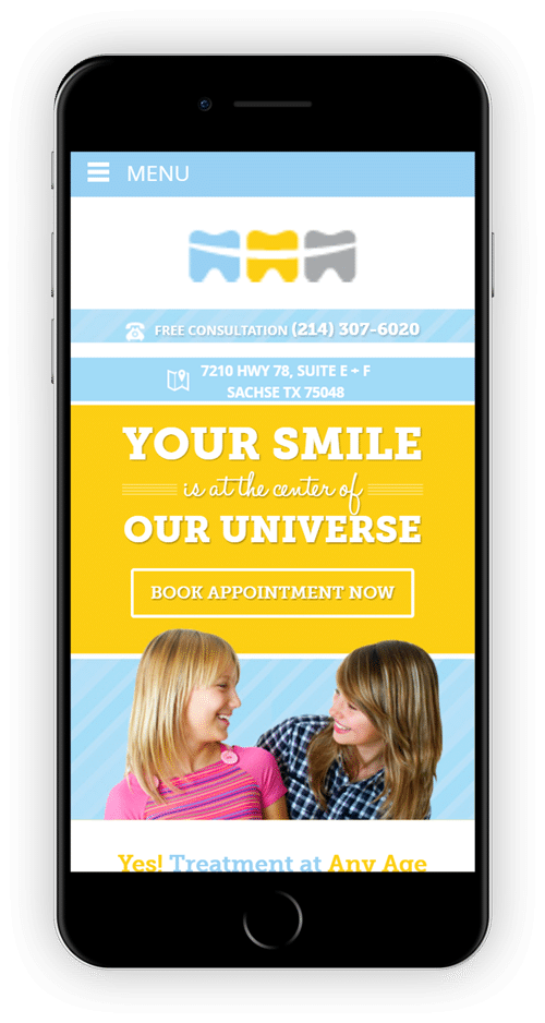 Orthodontist website on mobile phone